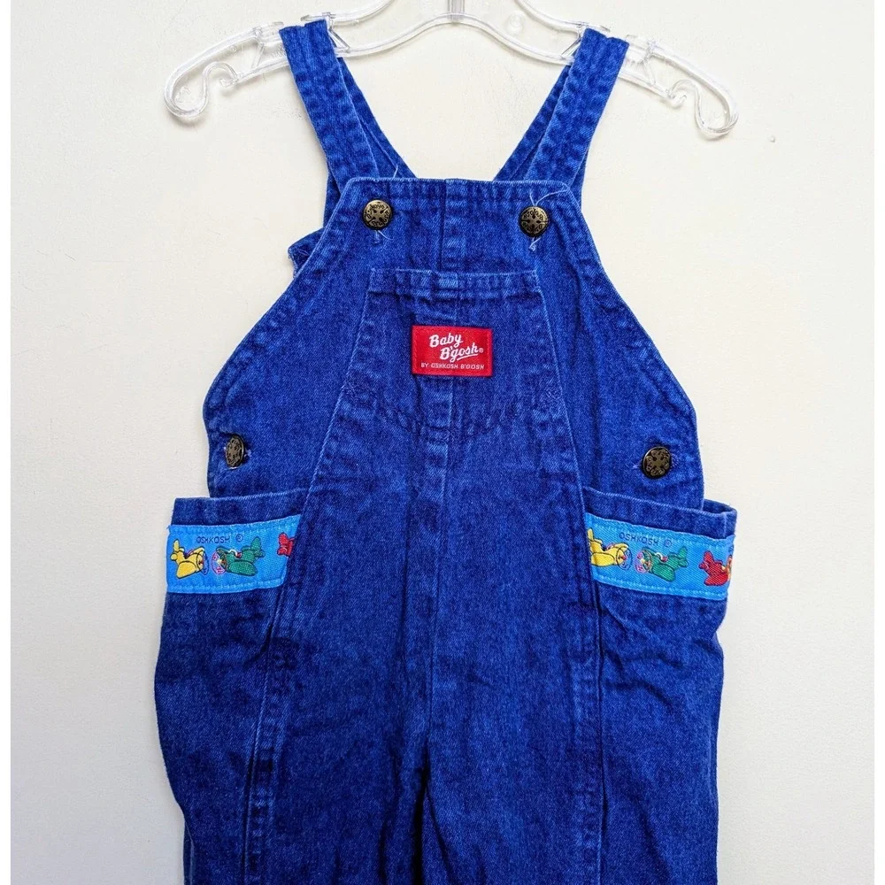 Vintage Oshkosh Bgosh Overalls Denim Osh Kosh Airplane Bubble 80s Size 12 Months